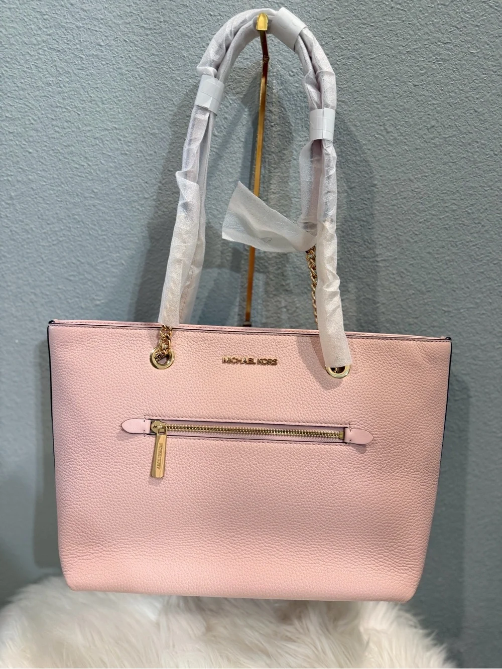 Michael Kors Jet Set Tote Pale Pink Pebbled Leather Tote